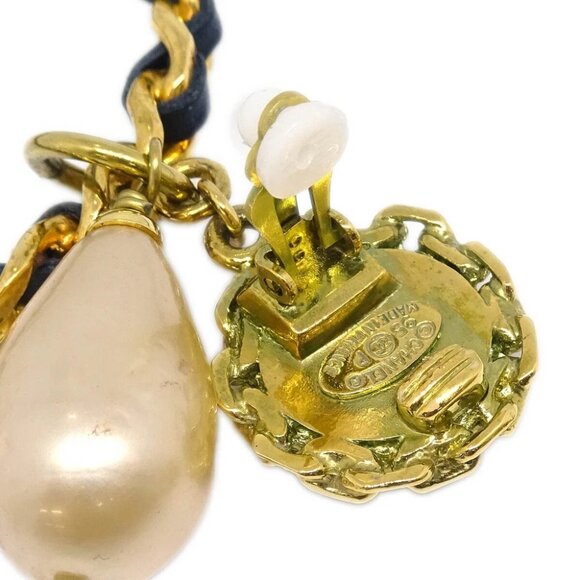 Chanel Dangle Hoop Earrings Gold Artificial Pearl Clip-On - Picture 4 of 4